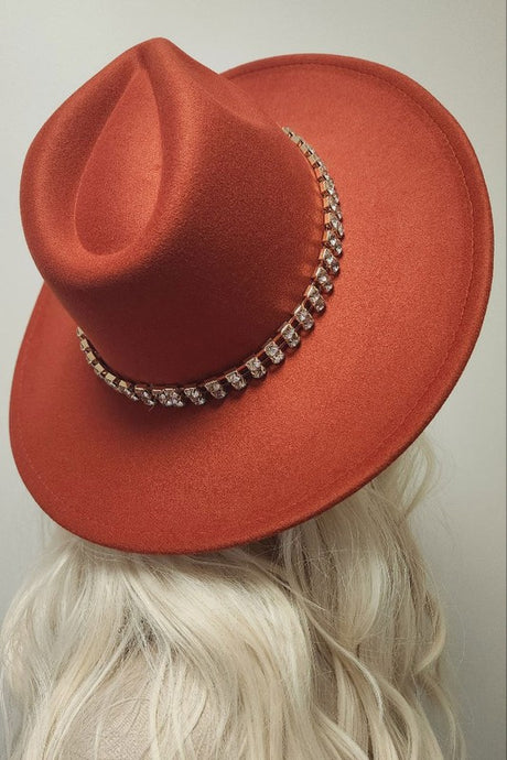 Rust Rhinestone Trim Panama Fashion Hat Fedora Hat