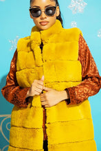 Mustard Long Furry Tiered High Neck Puffer Vest