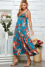 Teal Multi Ring Detailed Tiered Print Dress