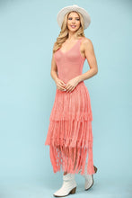 Apricot Knit Layered Fringe Long Dress