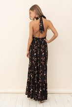 Black Floral Maxi Dress With Ruffle Details