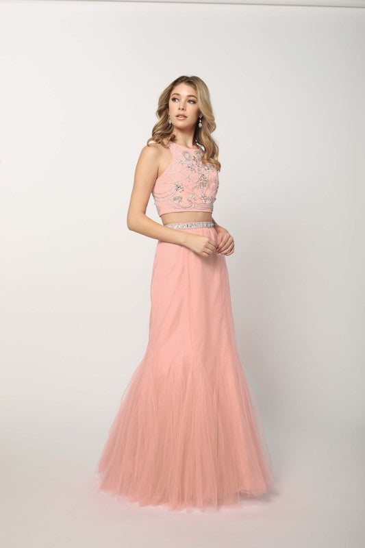Pink 2 Piece Evening Dress
