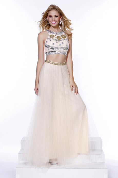 Nude 2 Piece Evening Dress