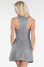 Beaded Waist Grey Metallic Cocktail Dress