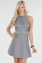 Beaded Waist Grey Metallic Cocktail Dress