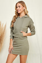 Fade Olive Solid Hoodie Midi Dress