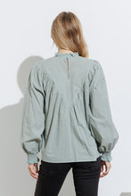 Sage Yoke Blouse With Scallop Edge Detail