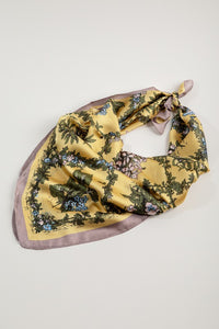 Mustard Floral Printed Silky Bandana Scarf