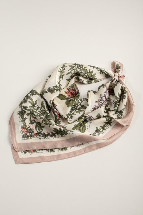 Cream Floral Printed Silky Bandana Scarf