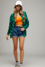 Green Plaid Embroidered Patch Button Down Jacket