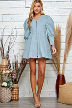 Dusty Blue Zippered Front Cuff Sleeve Mini Dress