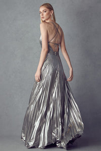Charcoal Pleated V-neck Prom Evening Dress