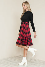 Black/Red Plaid And Solid Rib Matched Dress