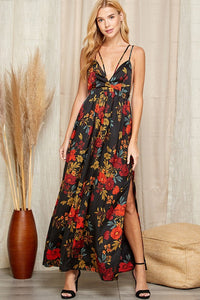 Multi Black Floral Print Open Back Maxi Dress