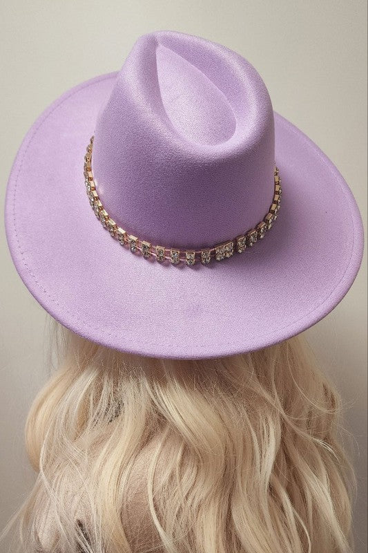 Lavender Rhinestone Trim Panama Fashion Hat Fedora Hat
