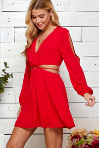 Red Cutout Open Sleeve V-neck Dress