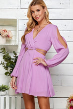 Lavender Cutout Open Sleeve V-neck Dress