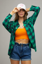 Green Plaid Embroidered Patch Button Down Jacket