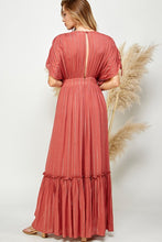 Copper Ruched Tiered V Neck Lurex Insert Maxi Dress