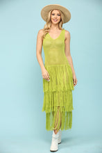 Sage Knit Layered Fringe Long Dress