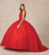 Red Floral Applique Quinceanera Ball Gown With 3d Flow