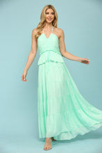 Mint Shiny Woven Halter Neck Strap Key Hole Front Midi