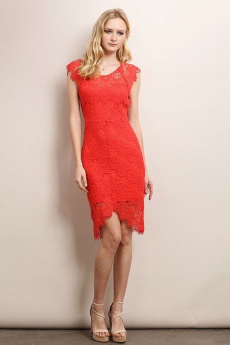 Elegant Red Full Lace Dress