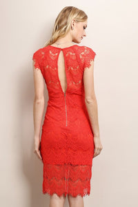 Elegant Red Full Lace Dress