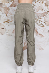 Olive Wide Smocking Waist Band Active Parachute Jogger