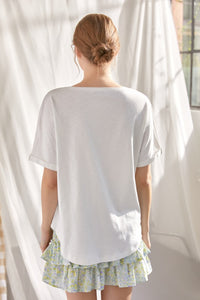 Ivory Slub Knit Jersey Top With Button Up Detail