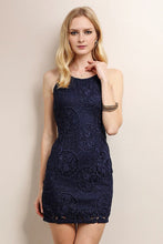 Navy Strap Big Flower Lace Cocktail Dress