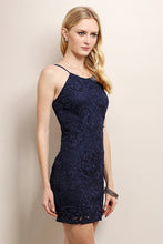 Navy Strap Big Flower Lace Cocktail Dress
