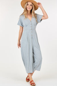 Light Grey Short Sleeve Button Up Jumper In Rayon Span