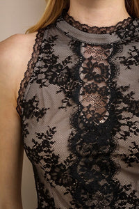 Black High Neckline Short Lace Dress