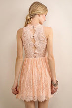 Peach High Neckline Short Lace Dress