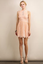 Peach High Neckline Short Lace Dress