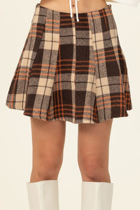 Brown Maybe Baby Checkered Skater Mini Skirt
