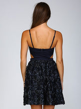 Navy Rosette Faux Leather Cutout Dress