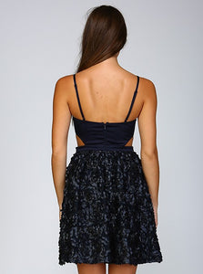 Navy Rosette Faux Leather Cutout Dress