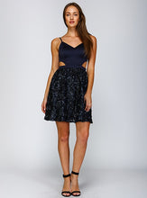 Navy Rosette Faux Leather Cutout Dress