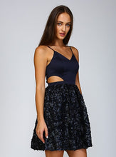 Navy Rosette Faux Leather Cutout Dress