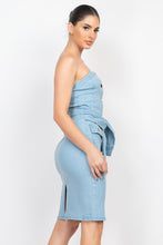 Strapless Sleeve Waist Tie Denim Dress