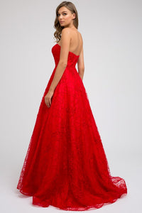 Red Arm Bands With Embroidered Lace Ball Gown
