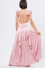 Blush Pink Solid Satin Ruffle Sleeve Gown