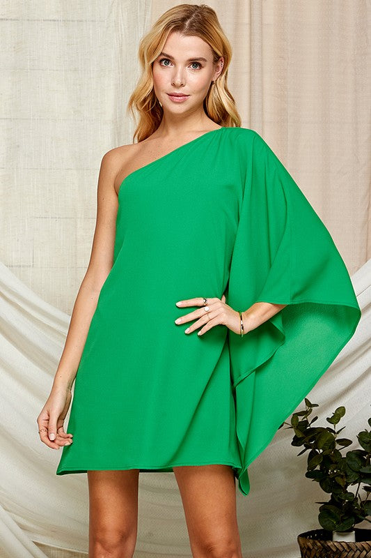 Green Summer One-shoulder Dress