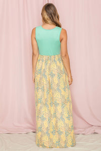 Mint Yellow Meadow Floral Print Maxi Dress