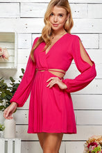 Fuchsia Cutout Open Sleeve V-neck Dress