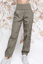 Olive Wide Smocking Waist Band Active Parachute Jogger