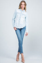 Light Denim Destroyed Slim Denim Shirt