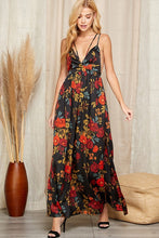Multi Black Floral Print Open Back Maxi Dress